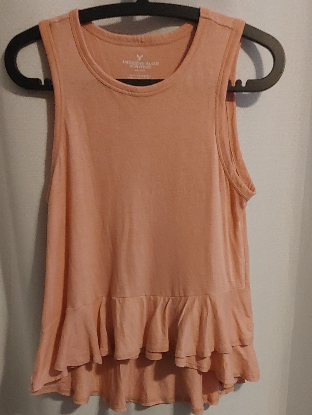 (4/$20) American Eagle Outfitters Women's Pink Ruffle-Hem Tank